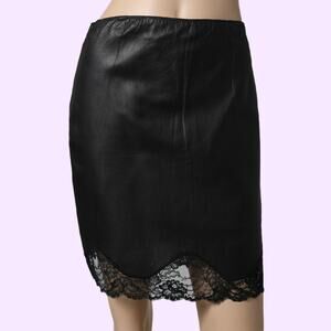 JEAN PAUL GAULTIER Vintage Black Leather Skirt with Lace Hem Skirt